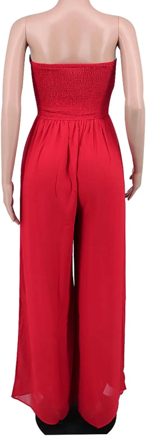 Sexyshine Women's Sexy Off Shoulder Tube Top Rompers High Waist Long Wide Leg Pants Jumpsuits