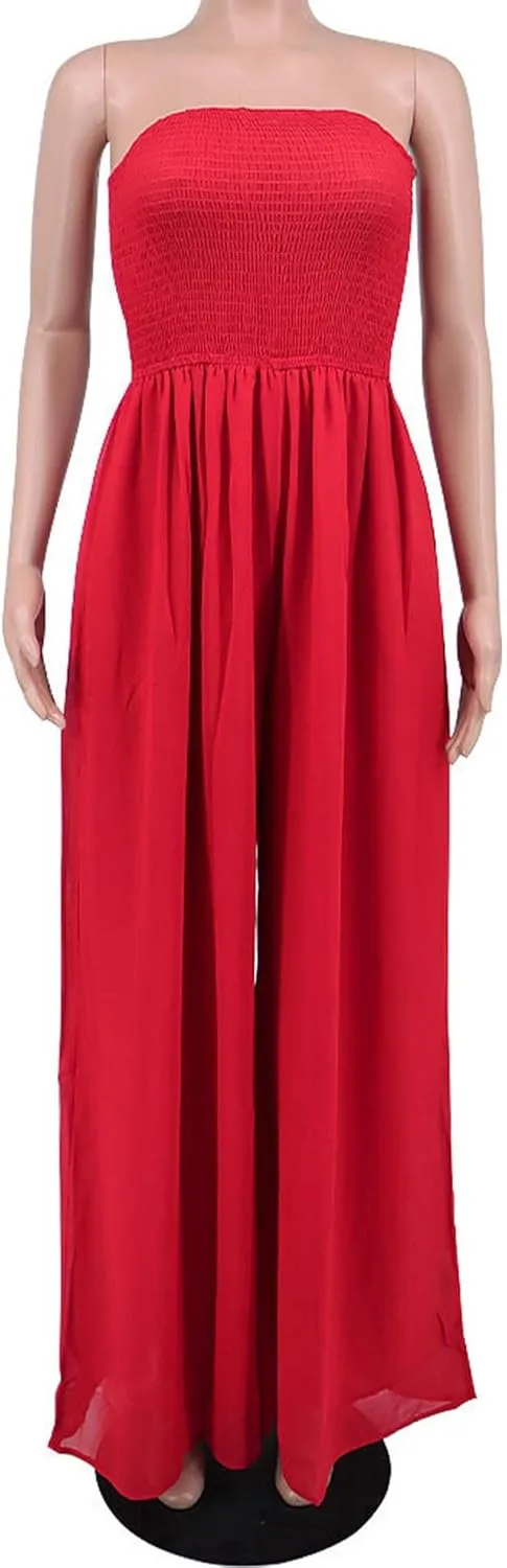 Sexyshine Women's Sexy Off Shoulder Tube Top Rompers High Waist Long Wide Leg Pants Jumpsuits