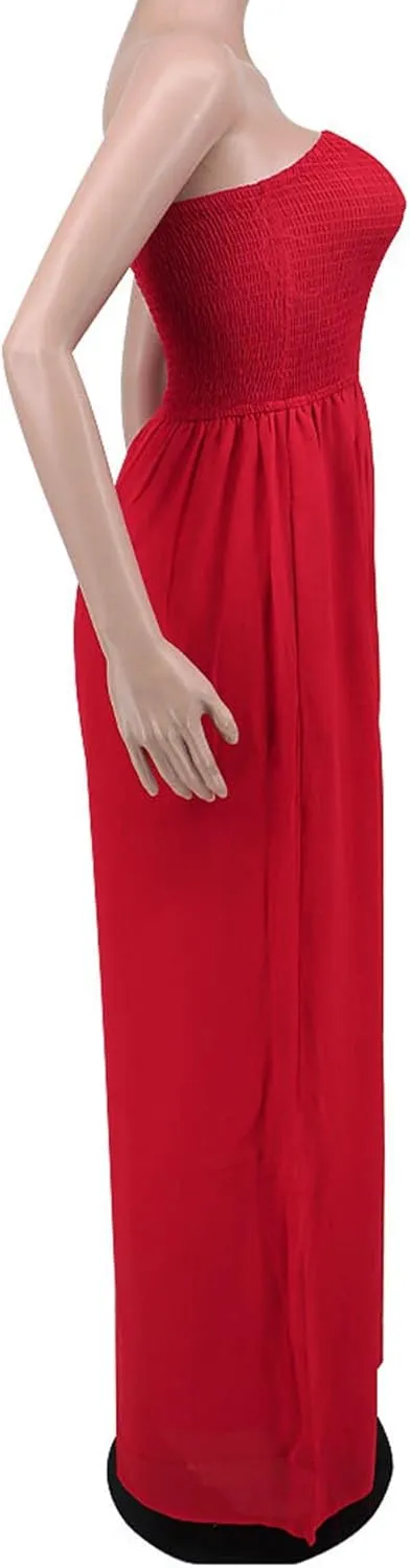 Sexyshine Women's Sexy Off Shoulder Tube Top Rompers High Waist Long Wide Leg Pants Jumpsuits