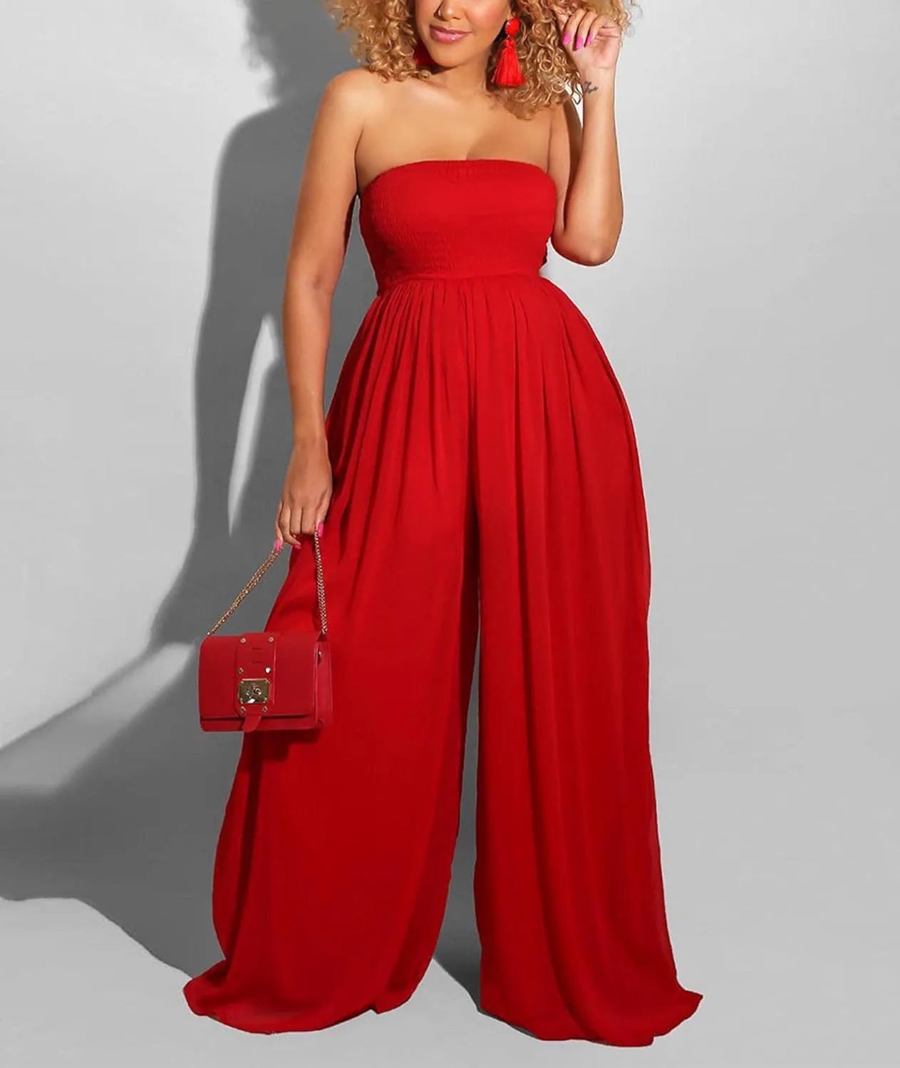 Sexyshine Women's Sexy Off Shoulder Tube Top Rompers High Waist Long Wide Leg Pants Jumpsuits