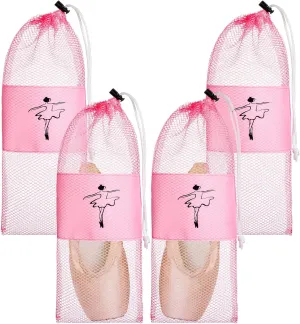 Shappy 4 Pcs Pointe Shoe Bag Pink Dance Mesh Bags Pointe Shoe Storage Ballet Dance Drawstring Pouch for Women Girls