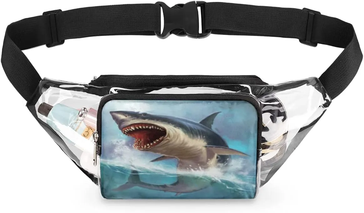 Shark Clear Fanny Pack Stadium Approved Adjustable Clear Belt Bag Cute Waist Bags for Women Men Travel Sports Events Hiking Concerts