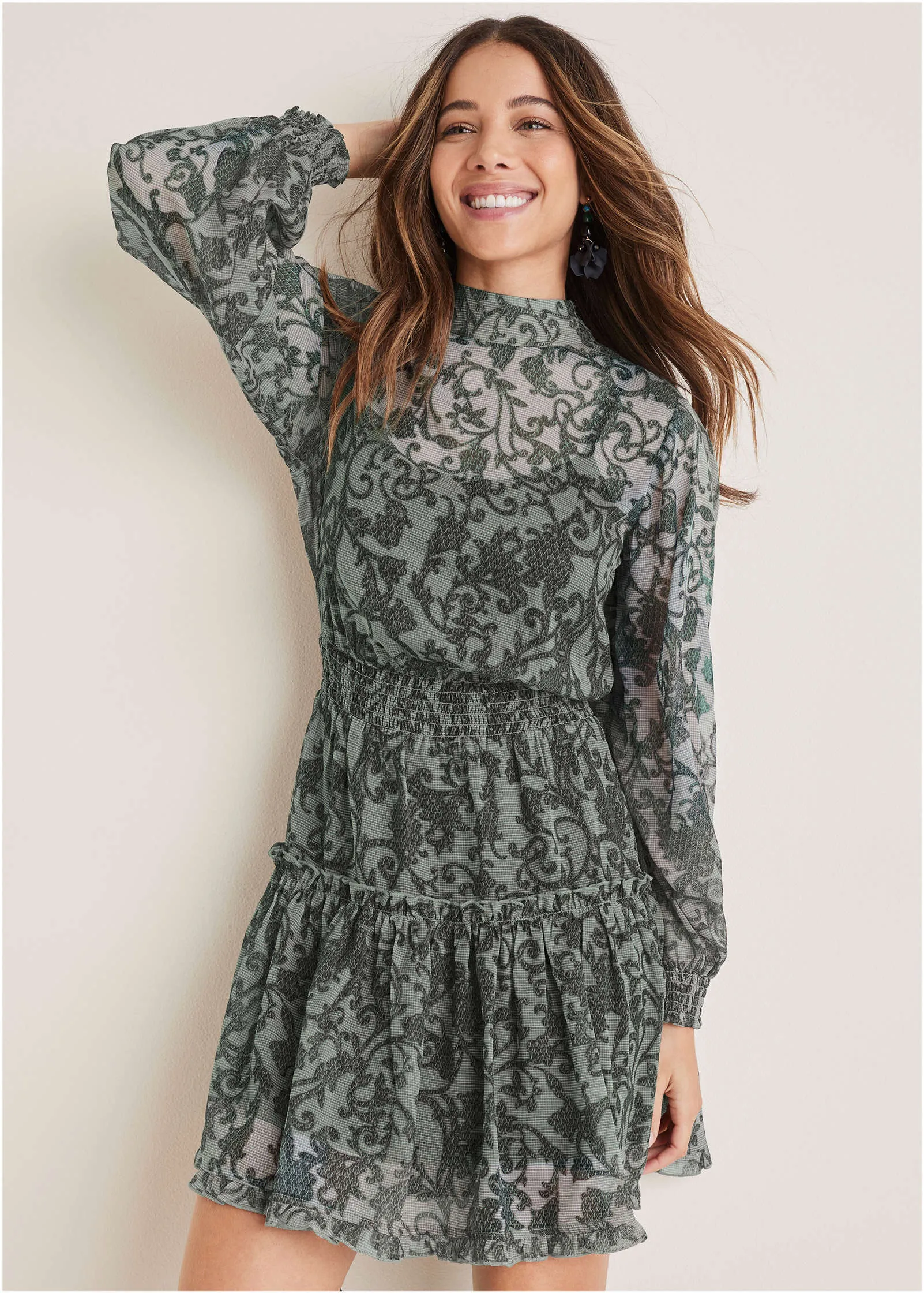 Sheer Ruffle Mini Dress - Menswear Floral
