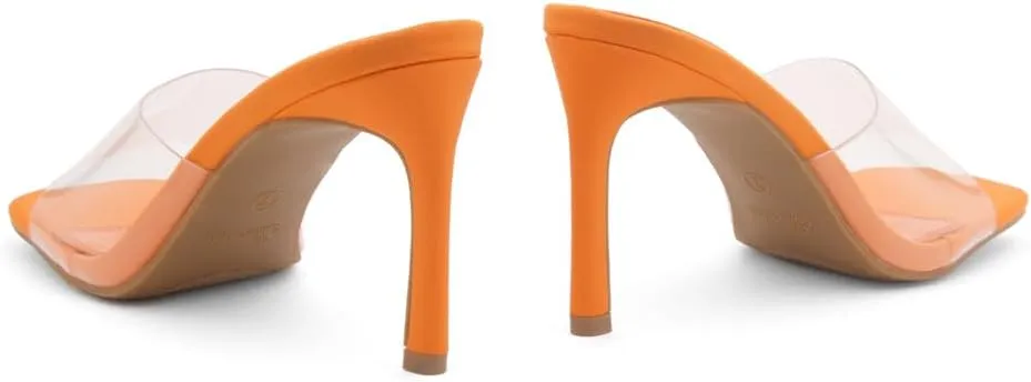 Shoe Land Melrose Women's High Heels Stiletto Heeled Slides, Square Open Toe One Band Slip-On Heeled Mules  Dressy Clear Heeled Sandals for Prom Party Wedding and Vacation