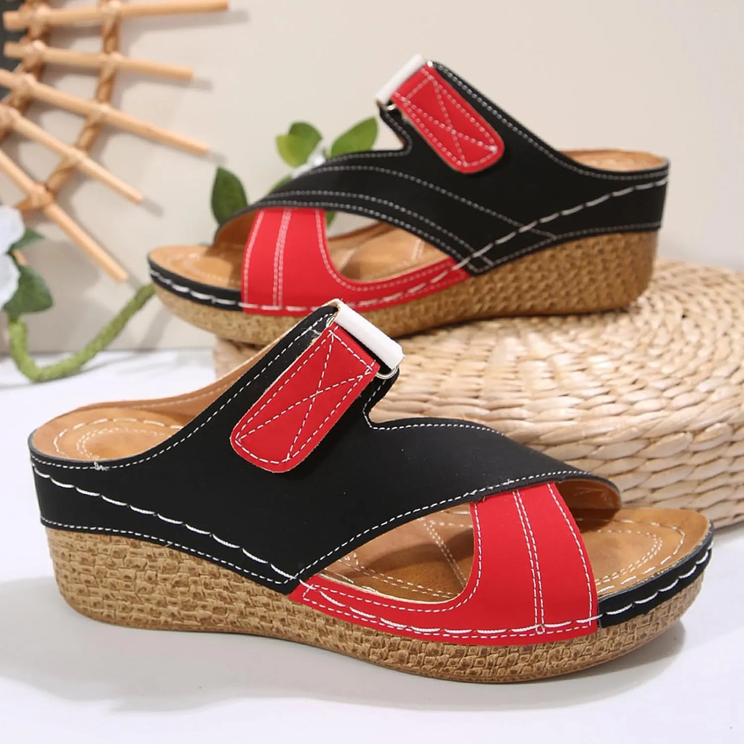 Shoes for Women, Contrast Color Wedge Orthopedic Sandals 2025, Ladies Crisscross Strap Open Toe Summer Beach Shoes