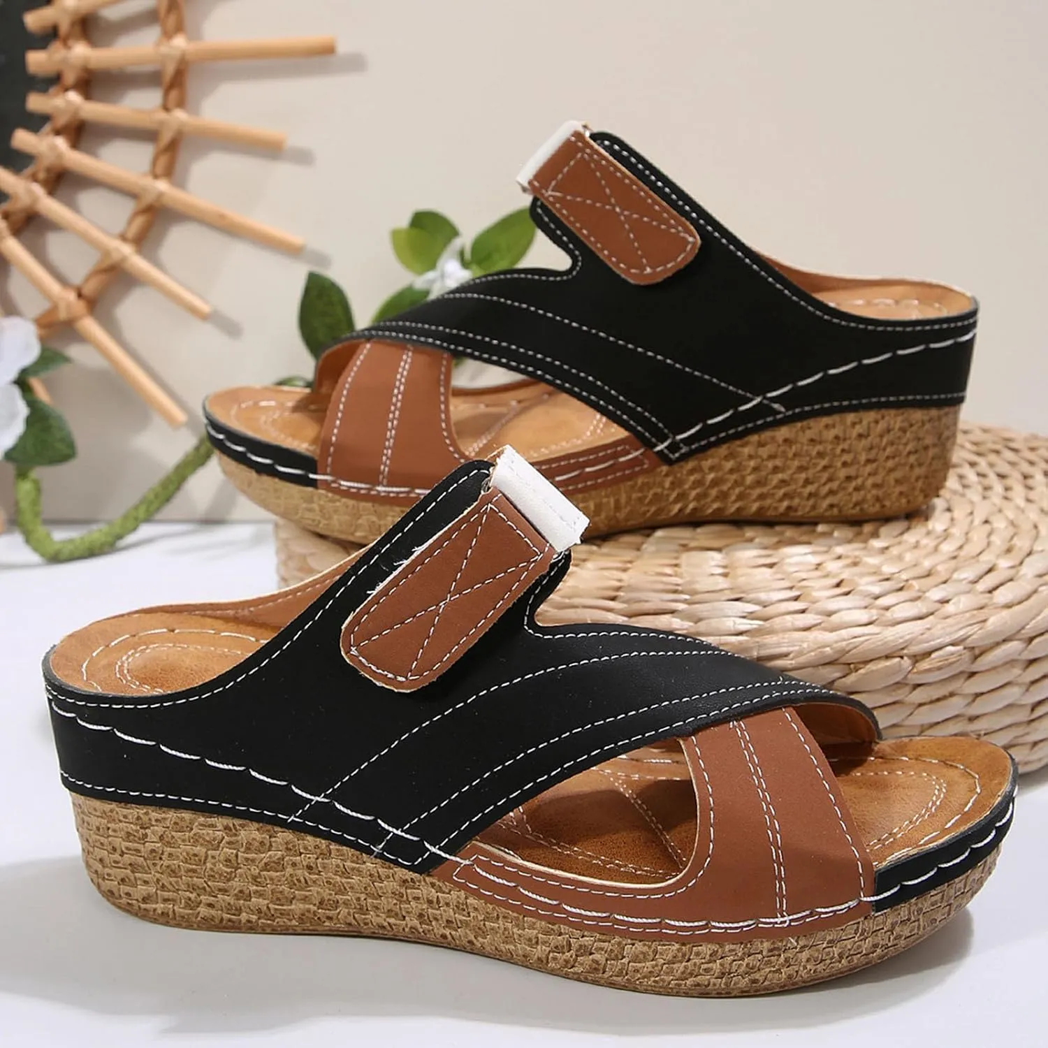 Shoes for Women, Contrast Color Wedge Orthopedic Sandals 2025, Ladies Crisscross Strap Open Toe Summer Beach Shoes