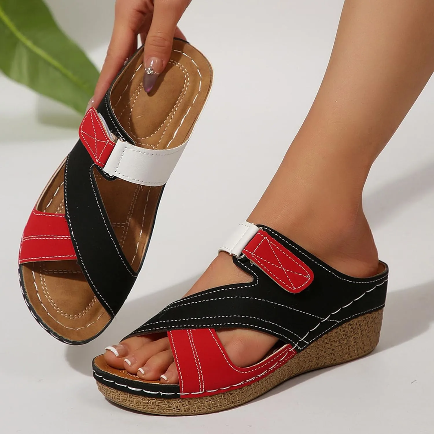 Shoes for Women, Contrast Color Wedge Orthopedic Sandals 2025, Ladies Crisscross Strap Open Toe Summer Beach Shoes