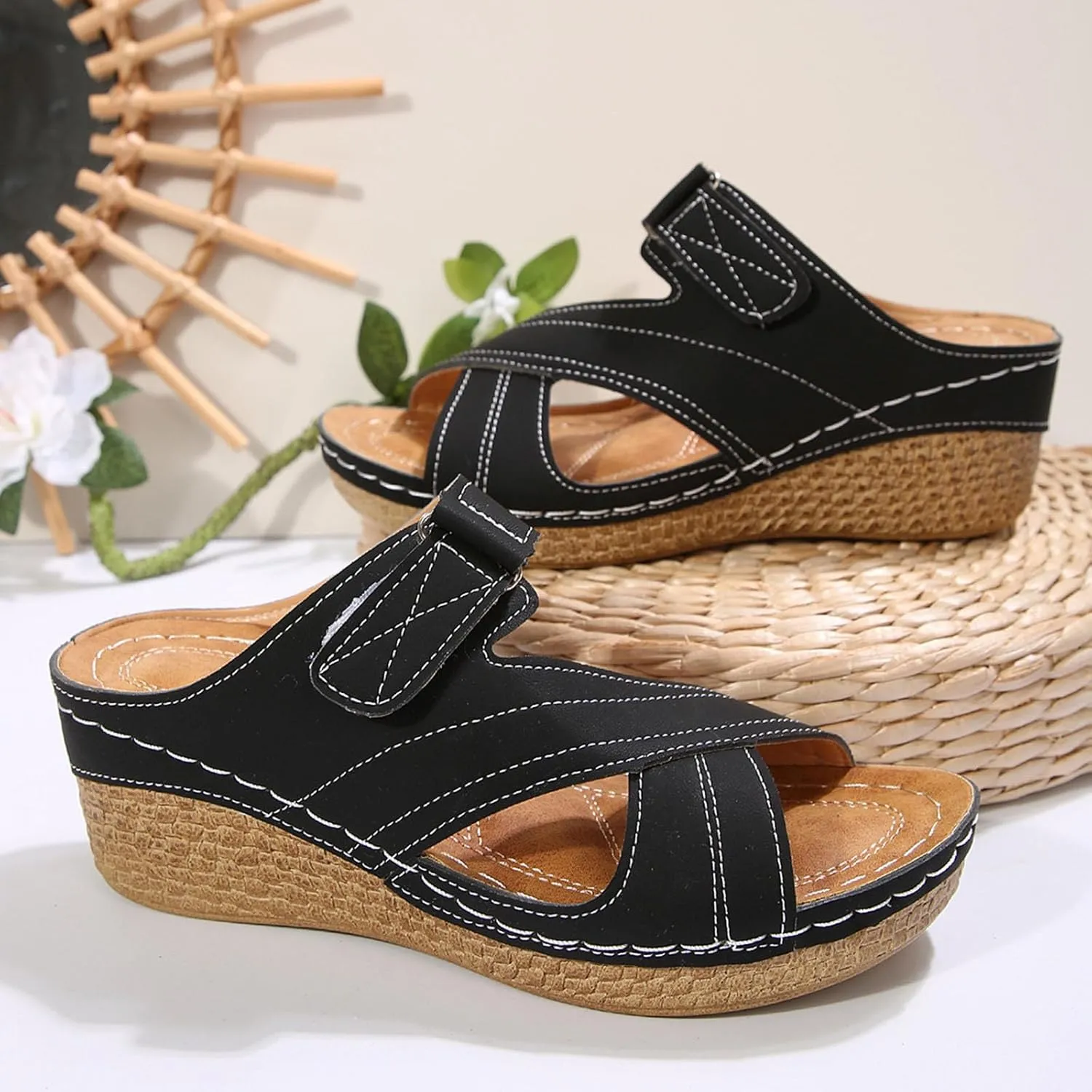 Shoes for Women, Contrast Color Wedge Orthopedic Sandals 2025, Ladies Crisscross Strap Open Toe Summer Beach Shoes