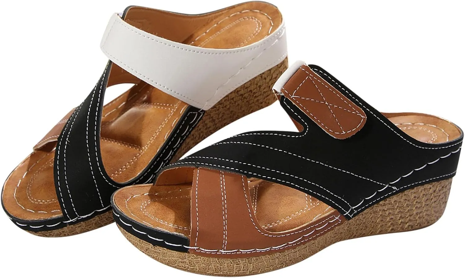 Shoes for Women, Contrast Color Wedge Orthopedic Sandals 2025, Ladies Crisscross Strap Open Toe Summer Beach Shoes