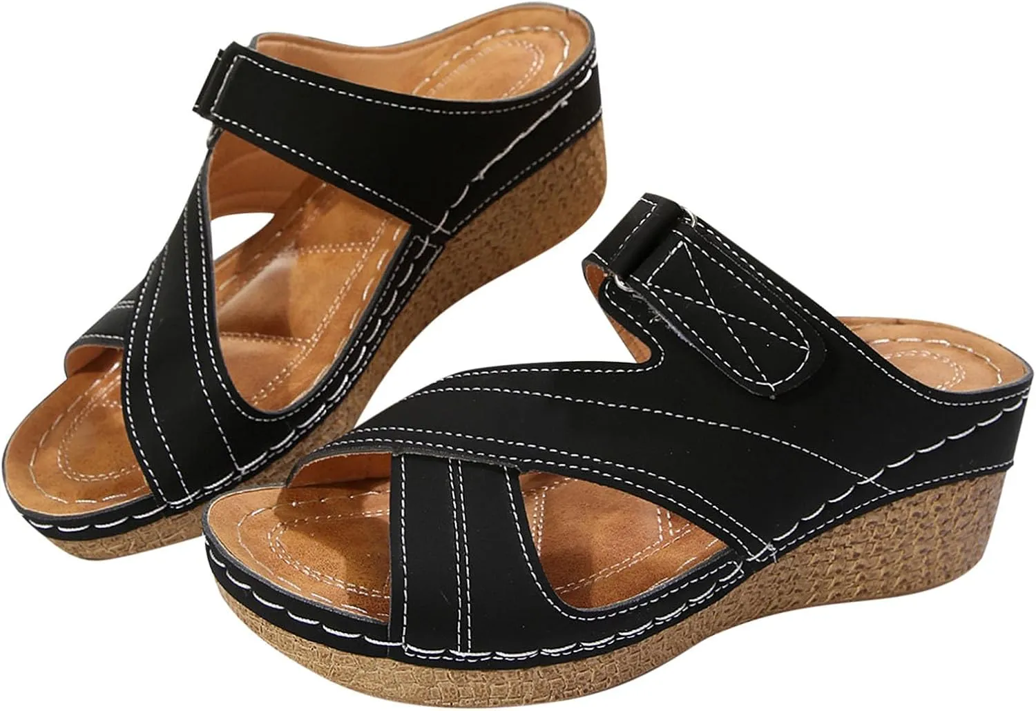 Shoes for Women, Contrast Color Wedge Orthopedic Sandals 2025, Ladies Crisscross Strap Open Toe Summer Beach Shoes