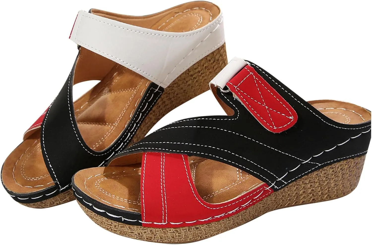 Shoes for Women, Contrast Color Wedge Orthopedic Sandals 2025, Ladies Crisscross Strap Open Toe Summer Beach Shoes