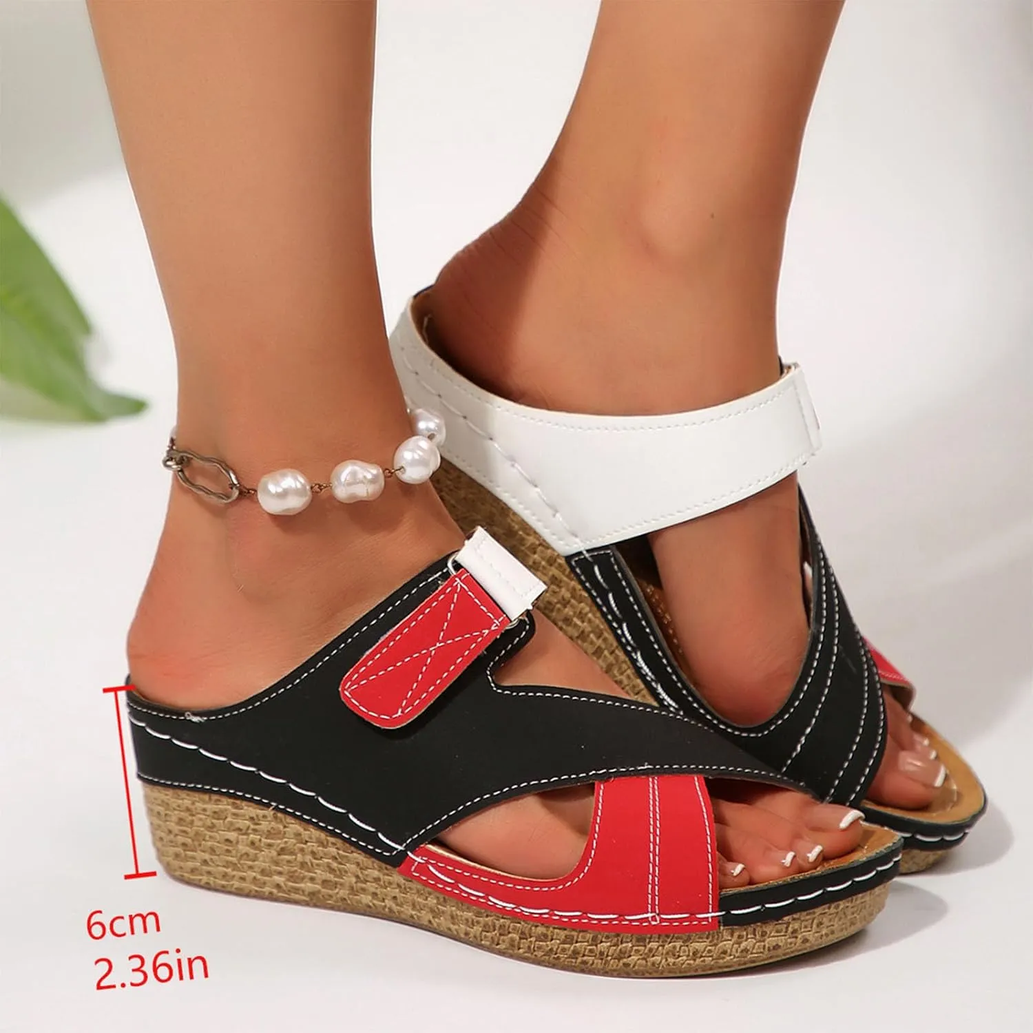 Shoes for Women, Contrast Color Wedge Orthopedic Sandals 2025, Ladies Crisscross Strap Open Toe Summer Beach Shoes