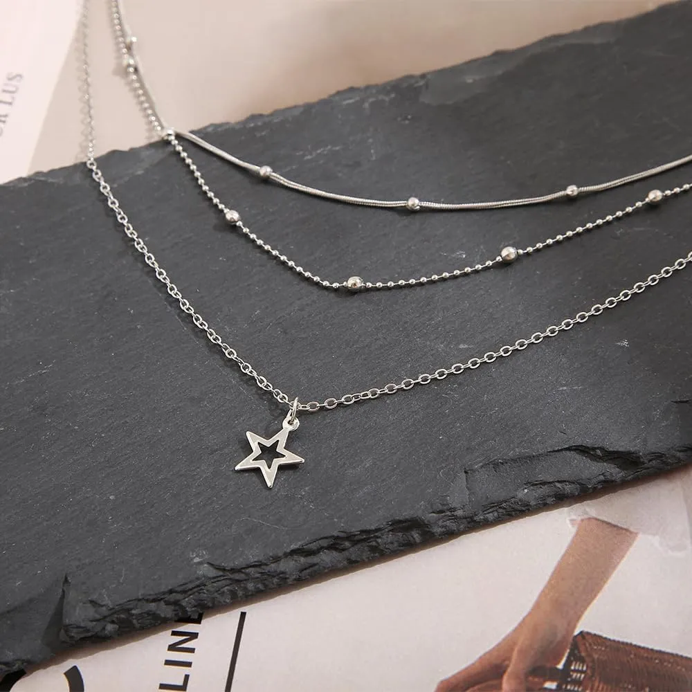 Silver Star Necklace for Women Gold Star Necklace Trendy Star Jewelry Star Choker Necklace Layered Star Pendant Necklace Dainty Silver Gold Necklace Star Accessories Christmas Jewelry