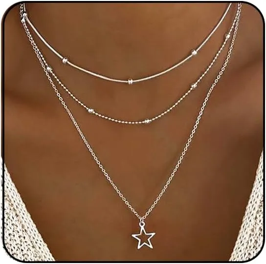 Silver Star Necklace for Women Gold Star Necklace Trendy Star Jewelry Star Choker Necklace Layered Star Pendant Necklace Dainty Silver Gold Necklace Star Accessories Christmas Jewelry