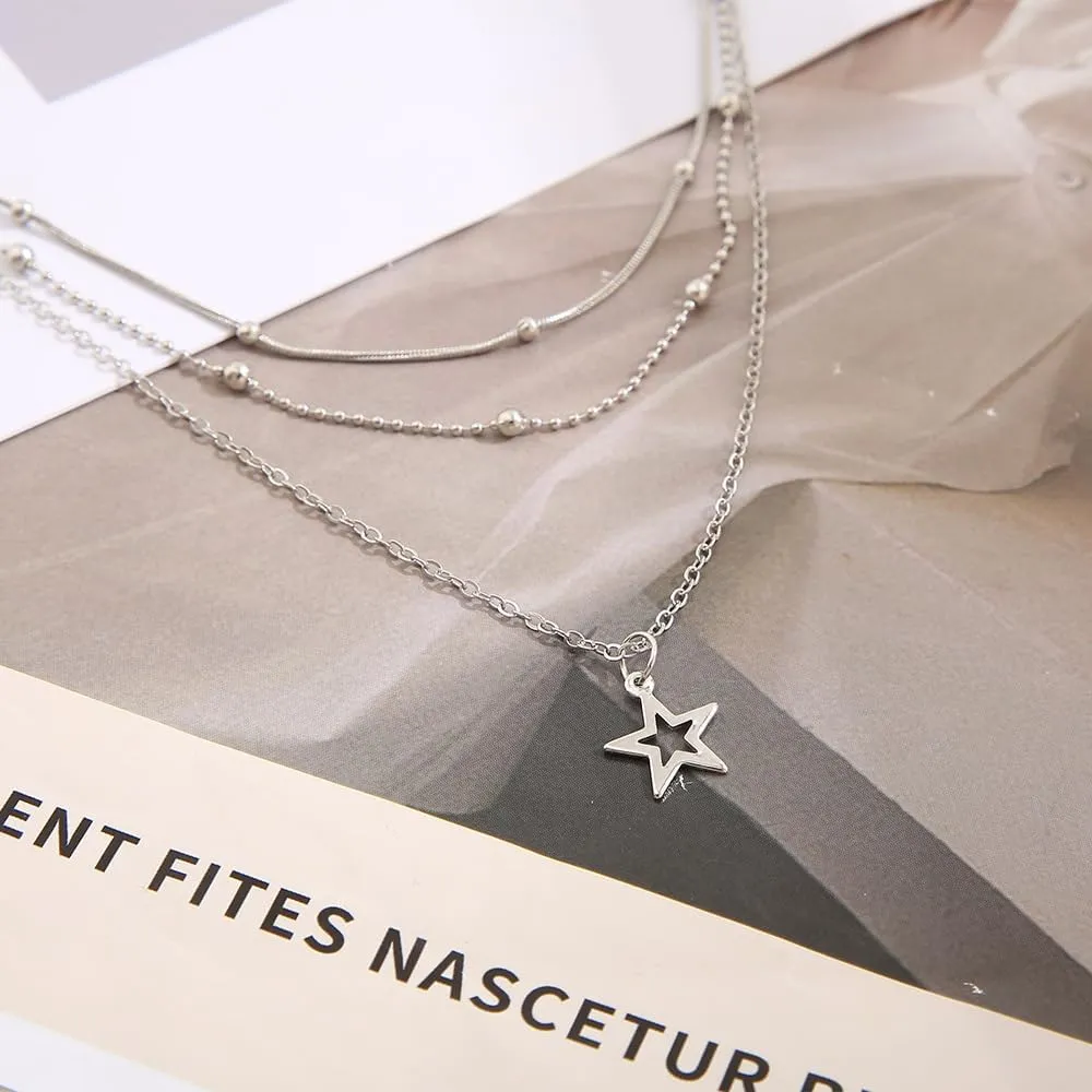 Silver Star Necklace for Women Gold Star Necklace Trendy Star Jewelry Star Choker Necklace Layered Star Pendant Necklace Dainty Silver Gold Necklace Star Accessories Christmas Jewelry