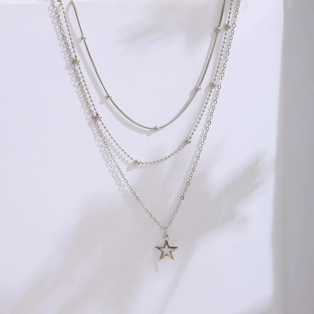 Silver Star Necklace for Women Gold Star Necklace Trendy Star Jewelry Star Choker Necklace Layered Star Pendant Necklace Dainty Silver Gold Necklace Star Accessories Christmas Jewelry