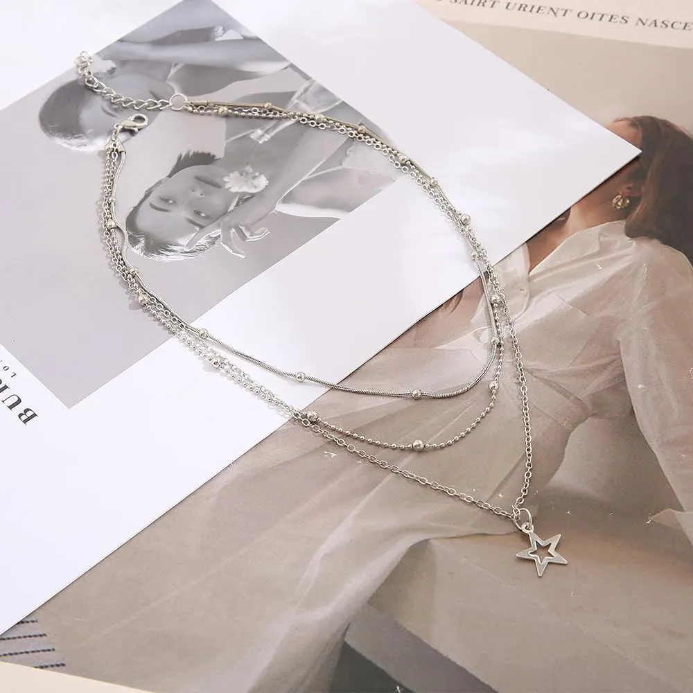 Silver Star Necklace for Women Gold Star Necklace Trendy Star Jewelry Star Choker Necklace Layered Star Pendant Necklace Dainty Silver Gold Necklace Star Accessories Christmas Jewelry