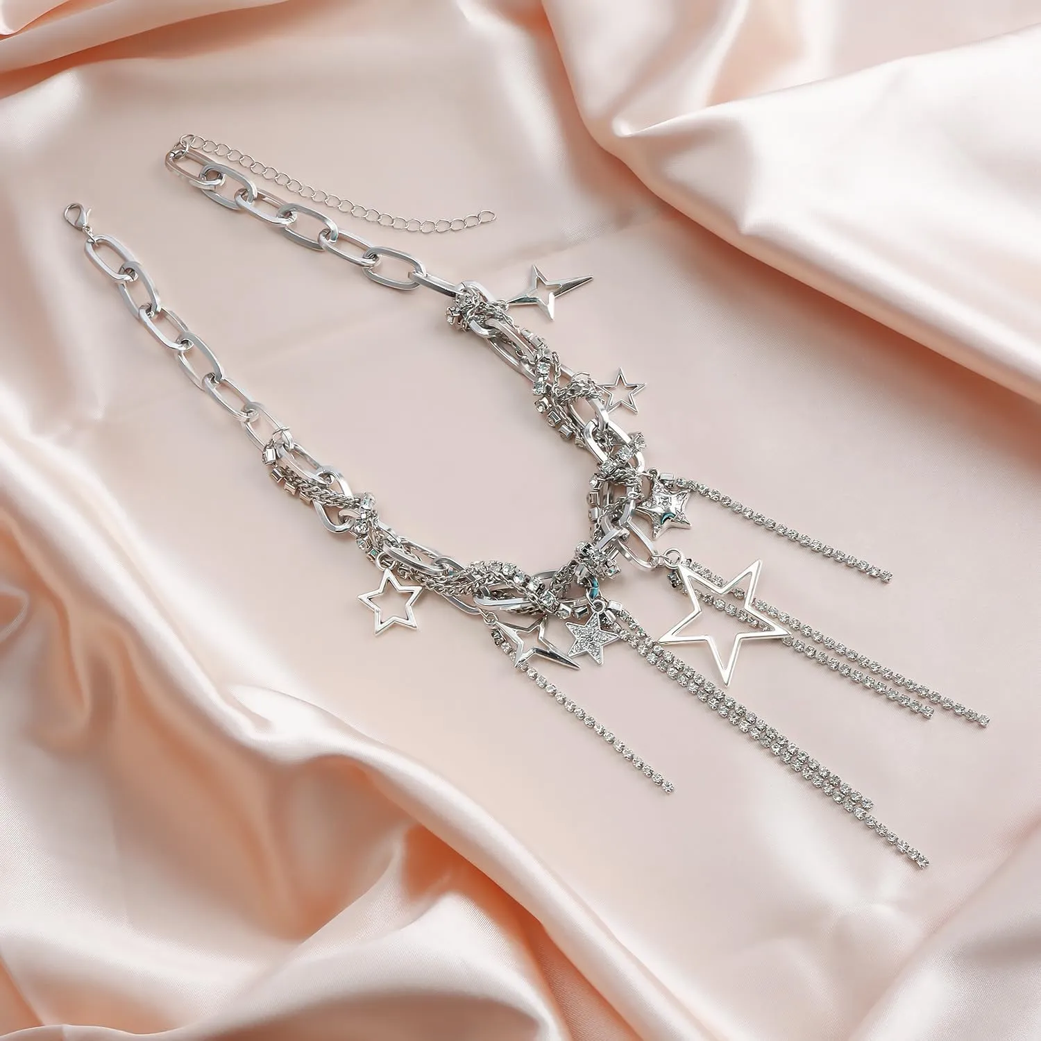 Silver Y2k Star Necklace - Layering Star Pendant Necklace - Toggle Chain Necklaces - Jewelry for Women