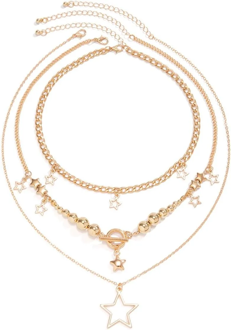 Silver Y2k Star Necklace - Layering Star Pendant Necklace - Toggle Chain Necklaces - Jewelry for Women