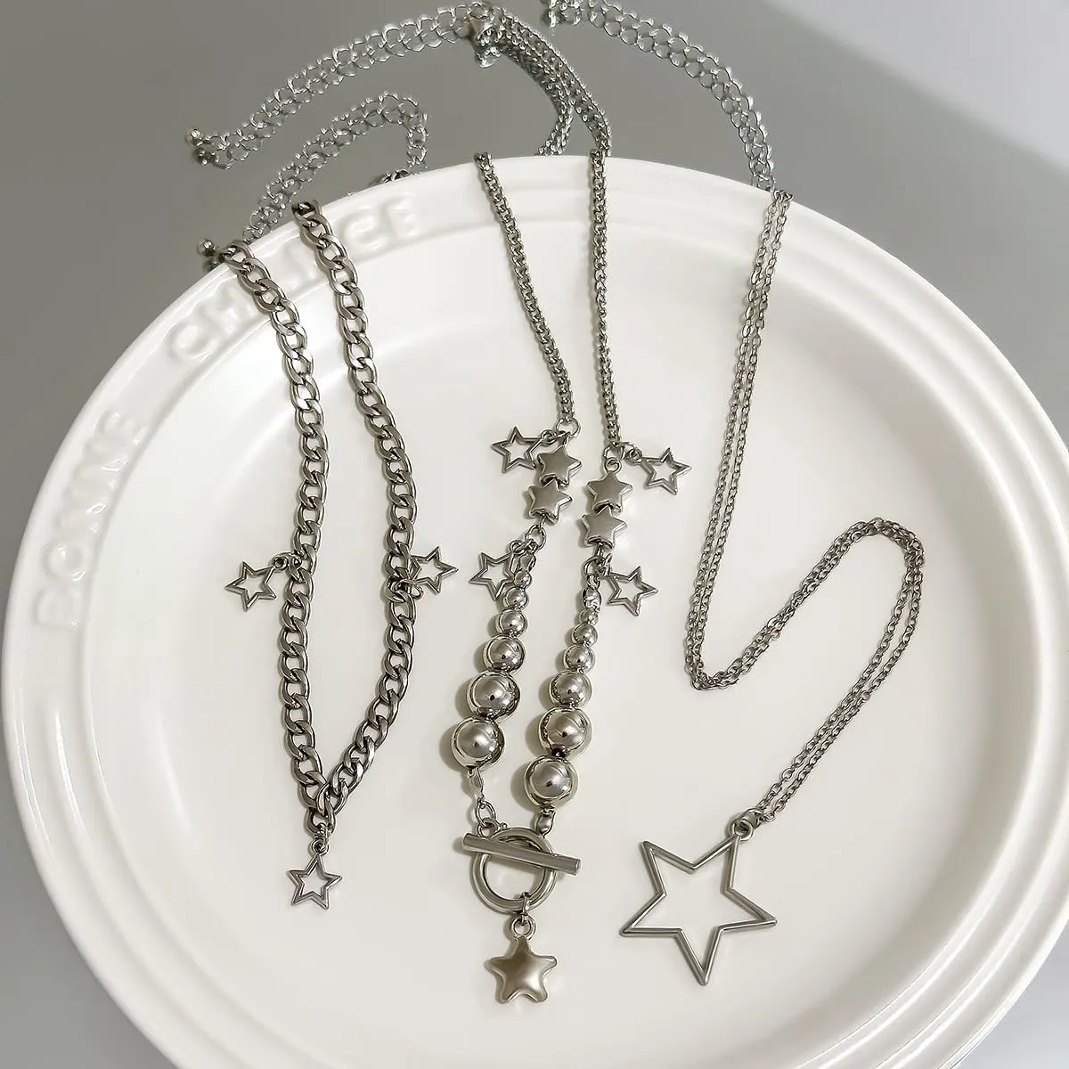 Silver Y2k Star Necklace - Layering Star Pendant Necklace - Toggle Chain Necklaces - Jewelry for Women