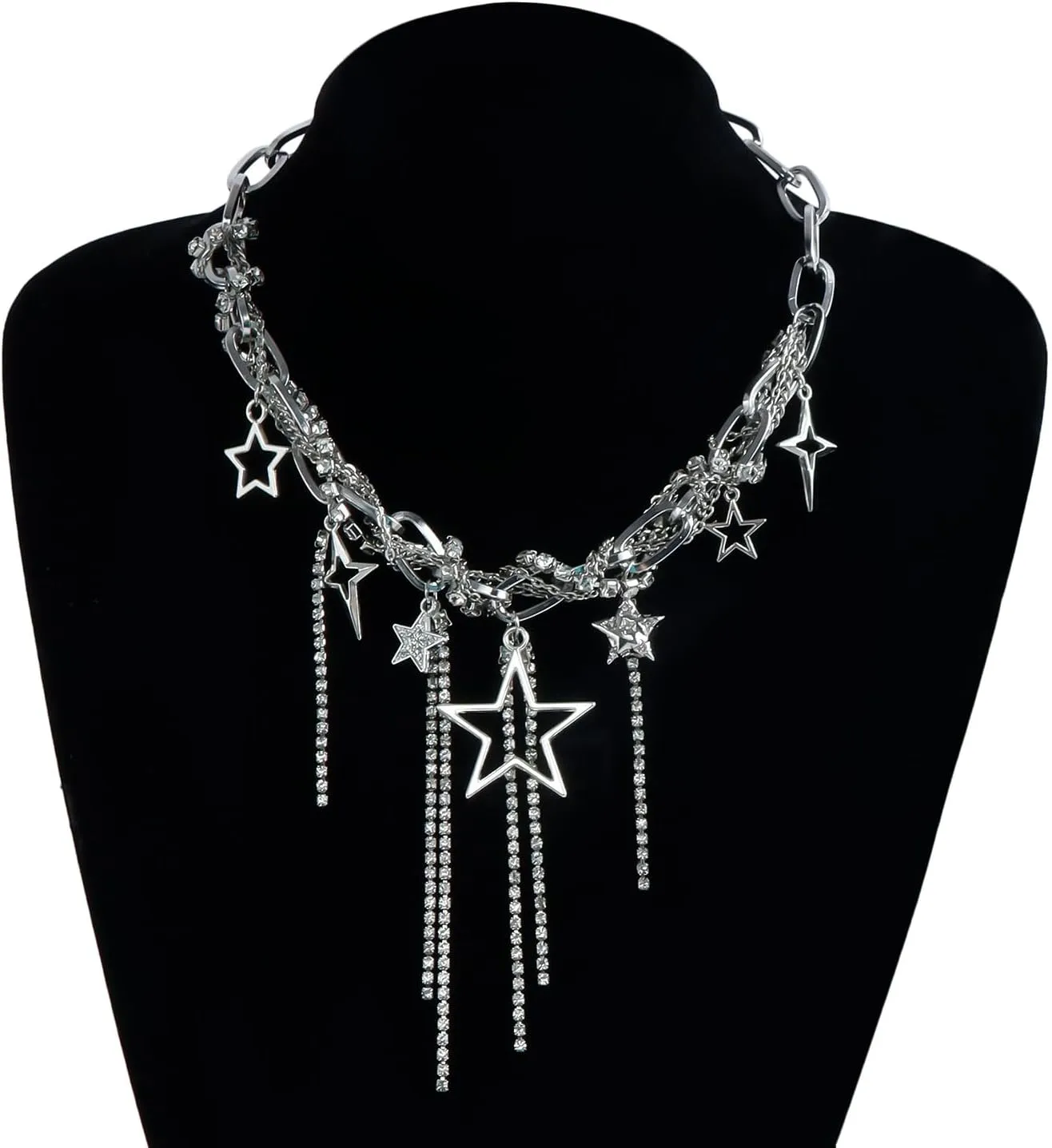Silver Y2k Star Necklace - Layering Star Pendant Necklace - Toggle Chain Necklaces - Jewelry for Women