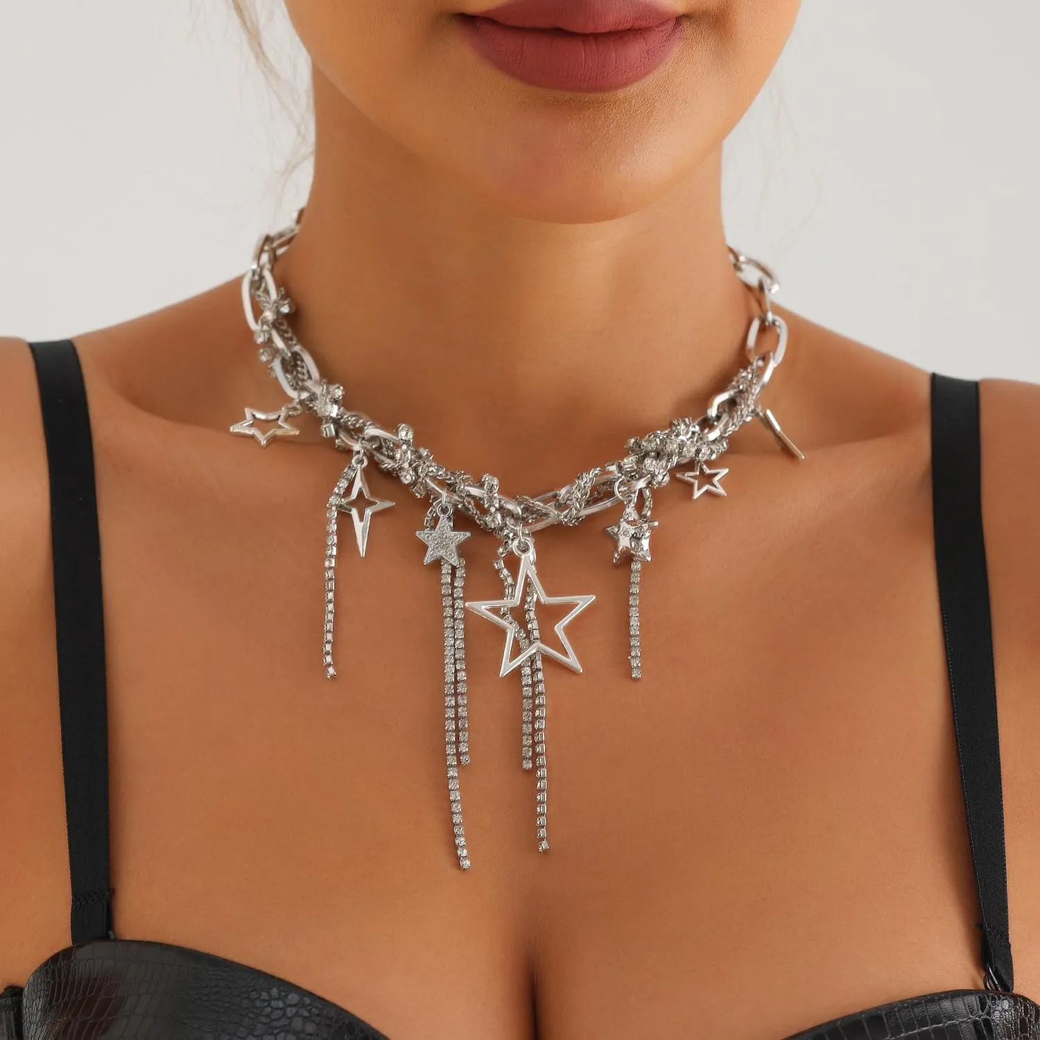 Silver Y2k Star Necklace - Layering Star Pendant Necklace - Toggle Chain Necklaces - Jewelry for Women