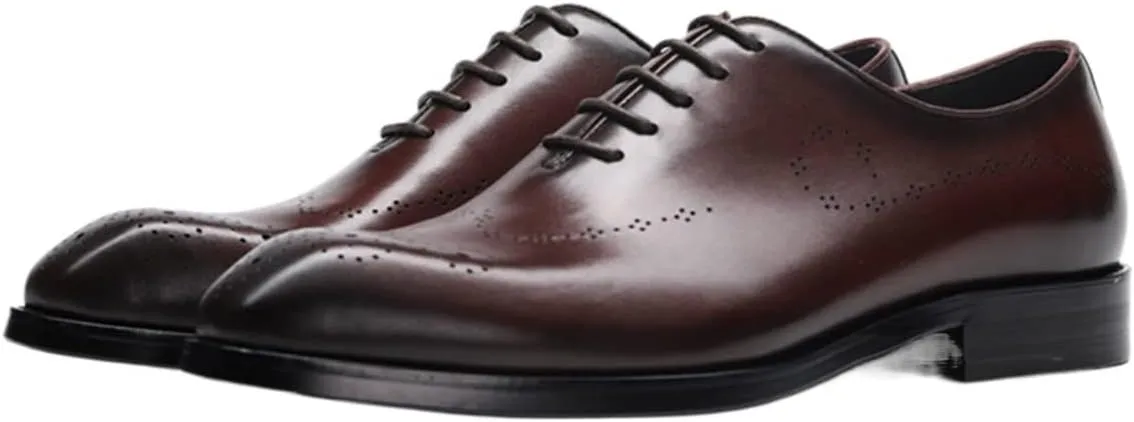 Single Season Dress Shoes for Men Lace Up Square Toe Brogue Embossed Cowhide Low Top Non Slip Resistant Rubber Sole Anti-Slip Business Very Popular Among Young People