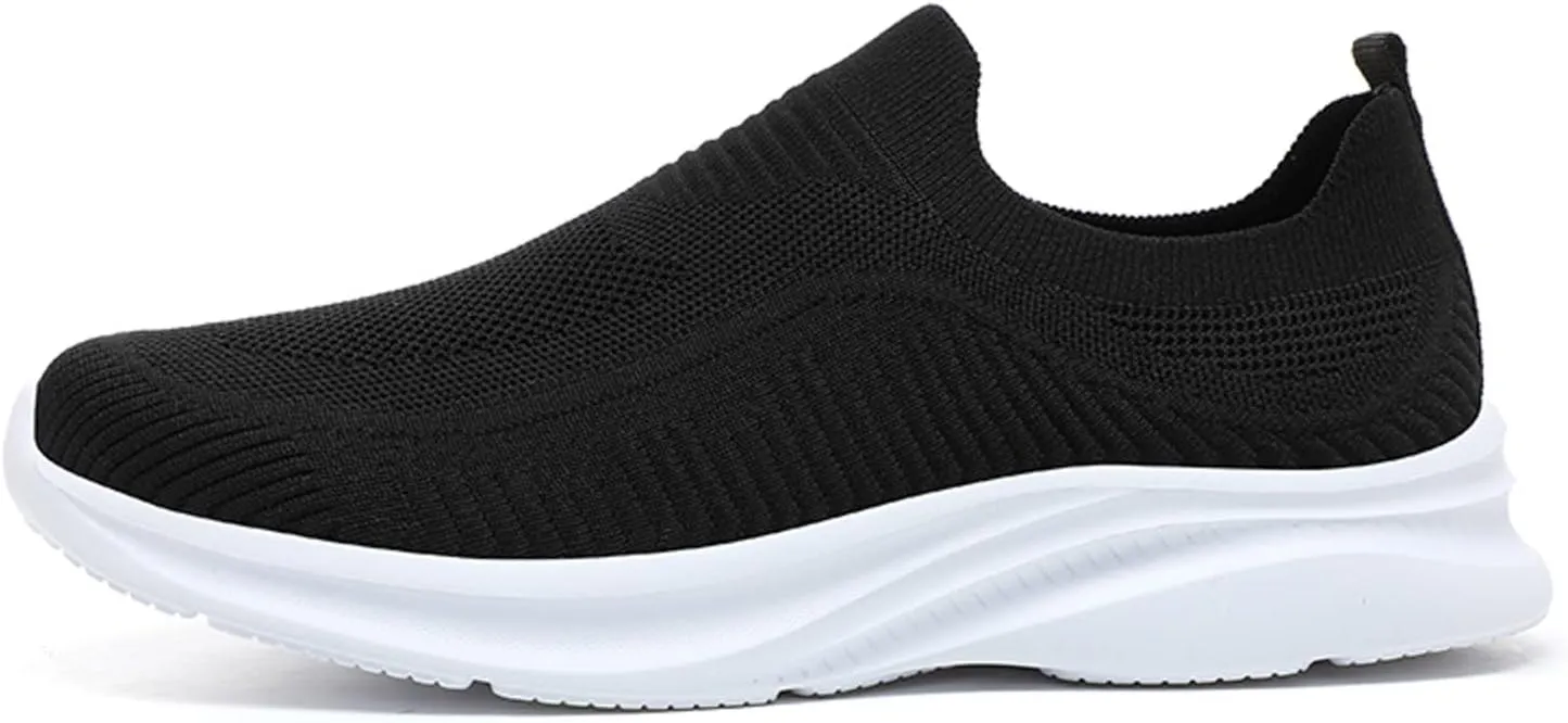 Slip on Walking Shoes for Men Comfy Knitted Memory Foam Breathable Fashion Sneakers Non Slip Arch Support Vacation Training Gym Shoes Wide Width