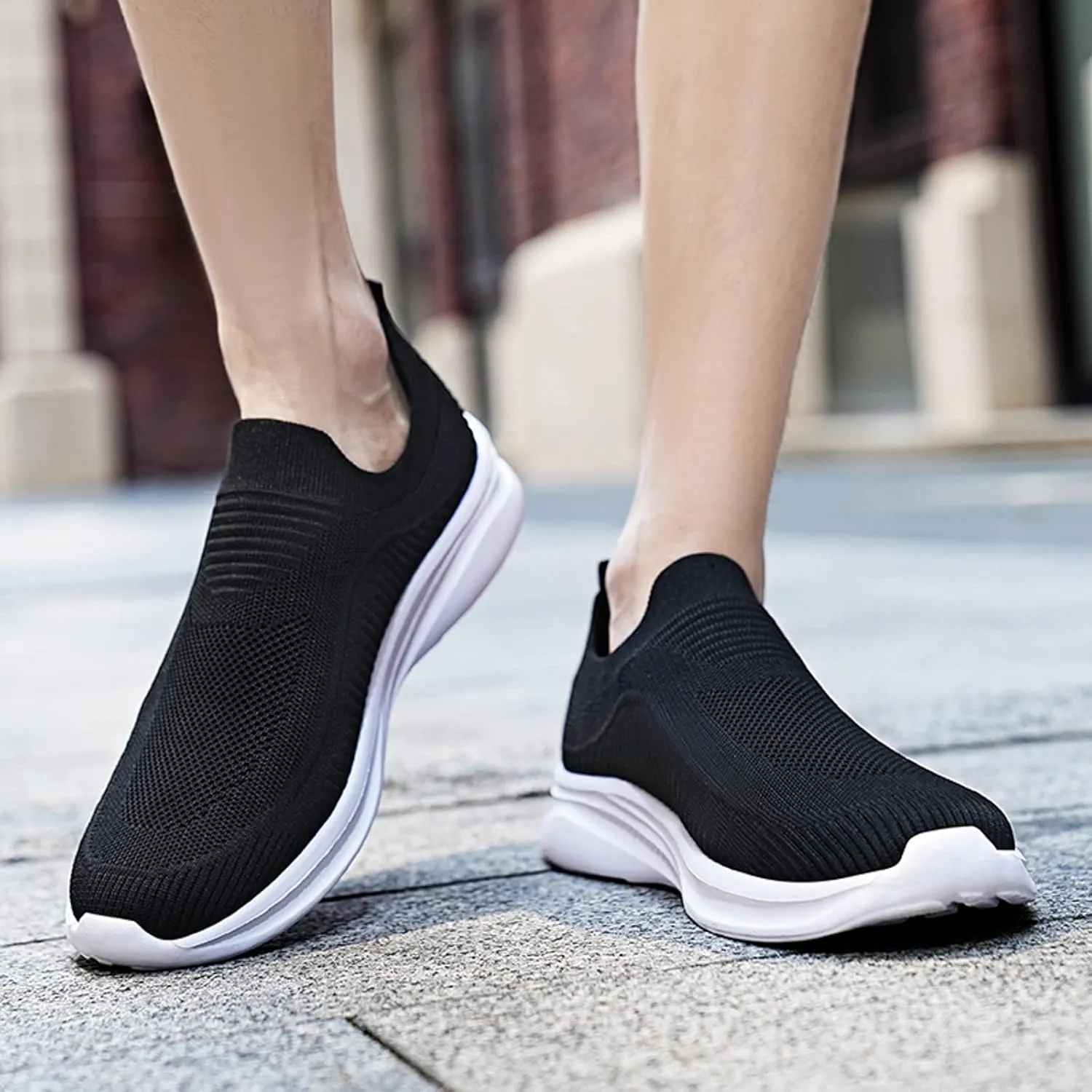 Slip on Walking Shoes for Men Comfy Knitted Memory Foam Breathable Fashion Sneakers Non Slip Arch Support Vacation Training Gym Shoes Wide Width