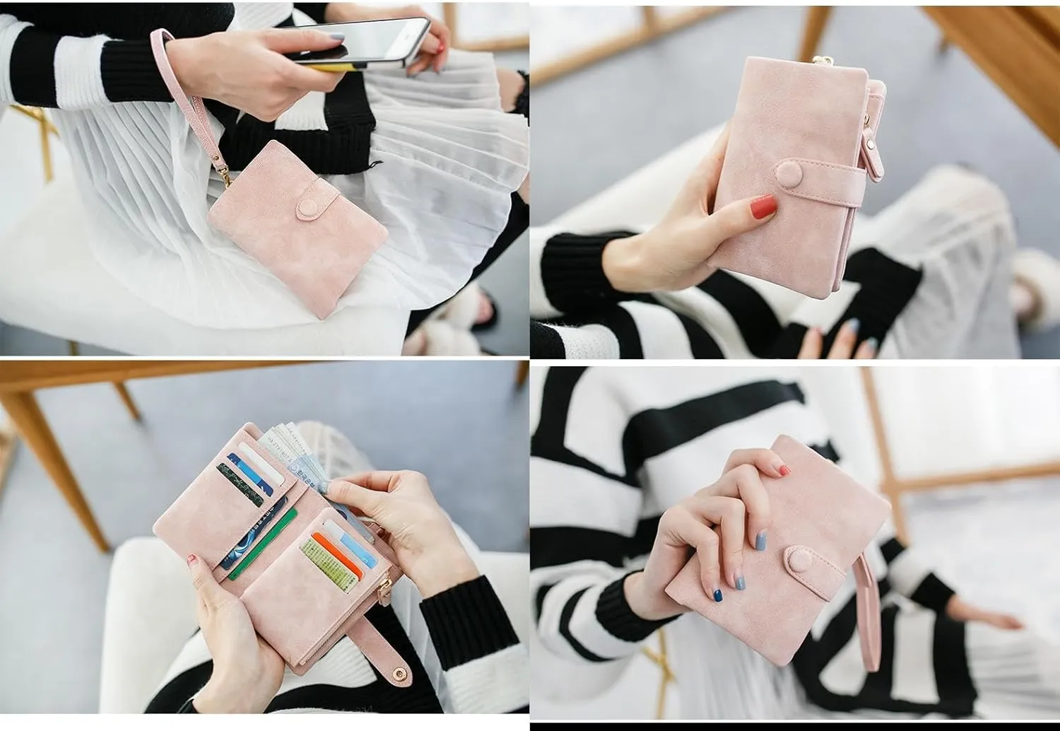 Small Leather Wallet for Women's Bifold Wallet Ladies Wristlet with Card Slots Bifold Short Wallet Zipper Coin Purse