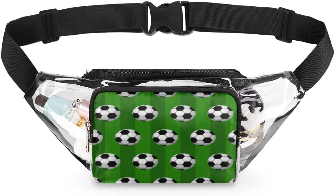 Soccer Ball Pattern Clear Fanny Pack Stadium Approved Adjustable Clear Belt Bag Cute Waist Bags for Women Men Travel Sports Events Hiking Concerts