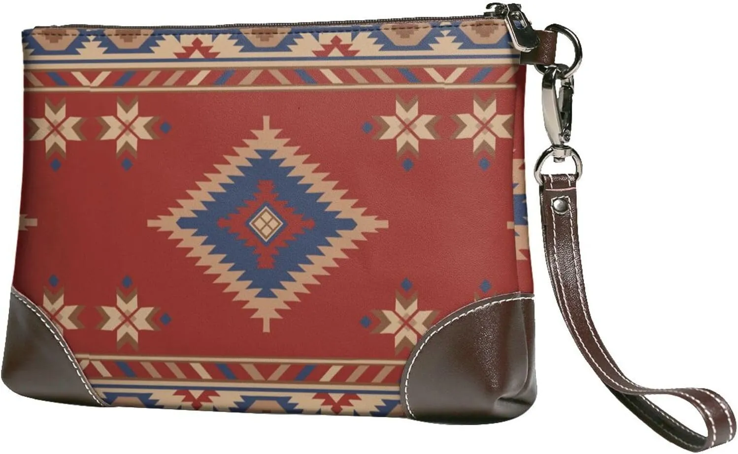 Southwestern Geometric Native American Women Leather Clutch Bag Wristlet Handbags Purses Evening Bag Clutch Purse