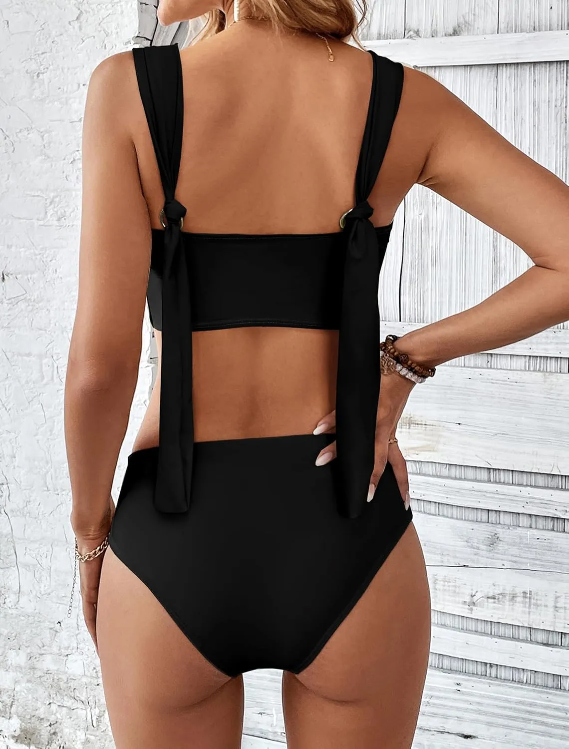 SPORLIKE Women Braided High Waisted Bikini Wide Shoulder Straps Swimsuit Padded Bathing Suit