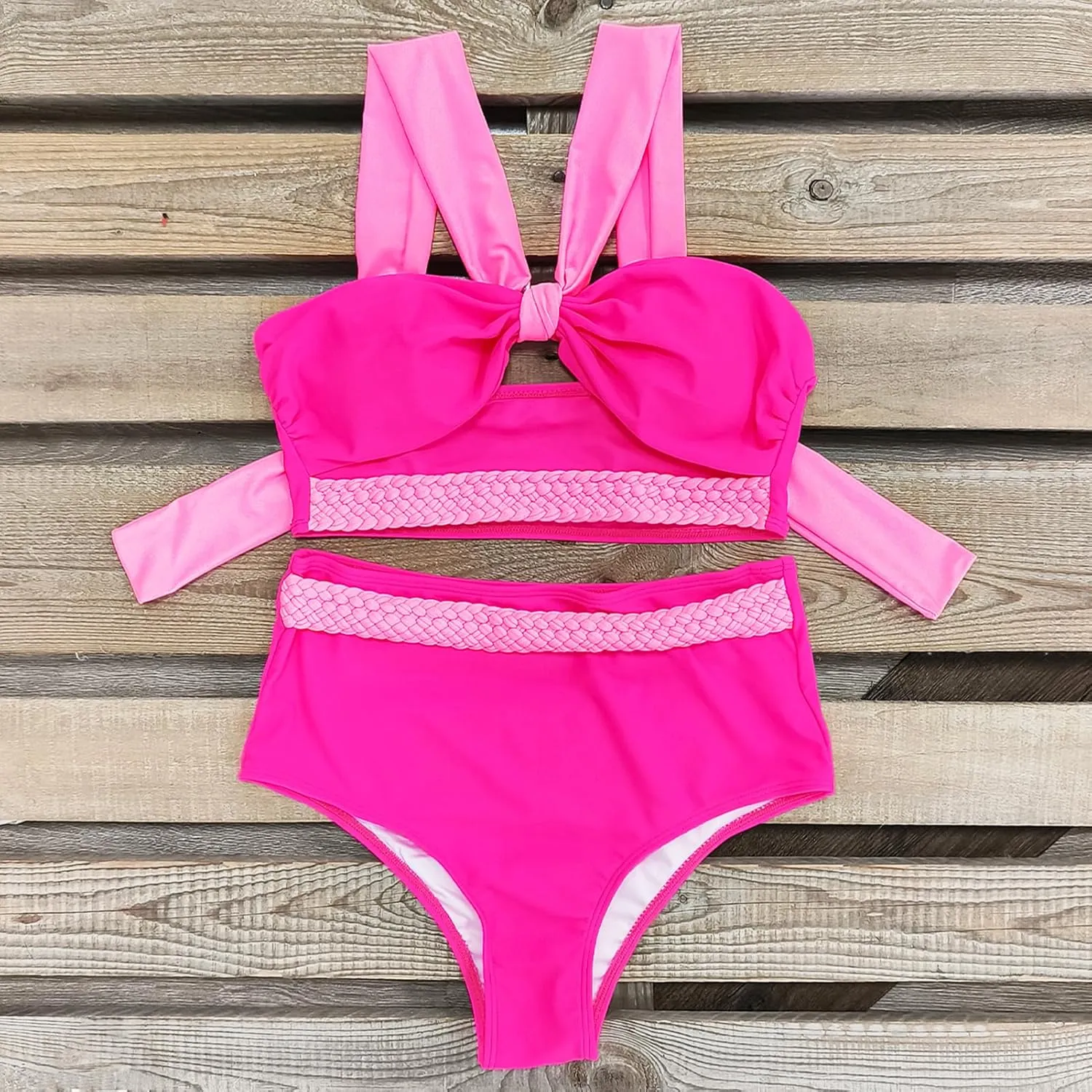 SPORLIKE Women Braided High Waisted Bikini Wide Shoulder Straps Swimsuit Padded Bathing Suit