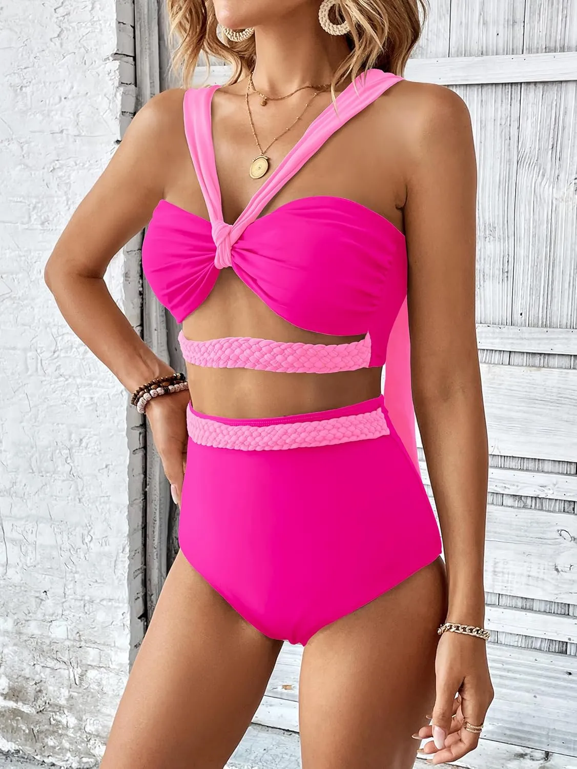 SPORLIKE Women Braided High Waisted Bikini Wide Shoulder Straps Swimsuit Padded Bathing Suit