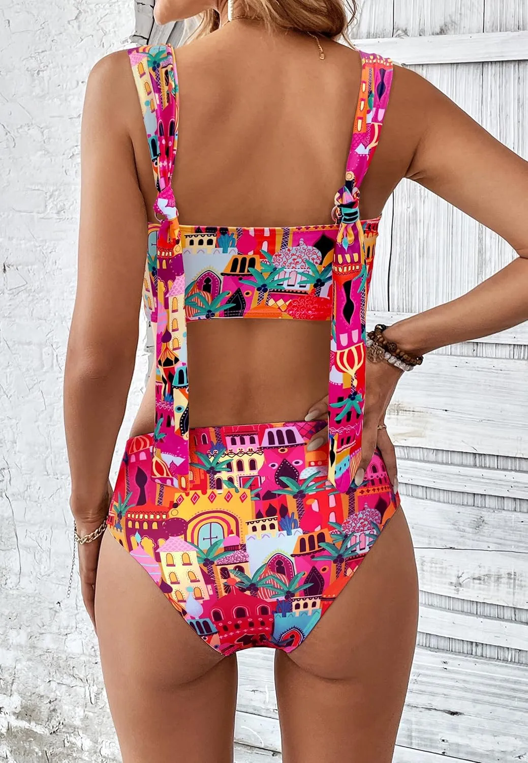 SPORLIKE Women Braided High Waisted Bikini Wide Shoulder Straps Swimsuit Padded Bathing Suit