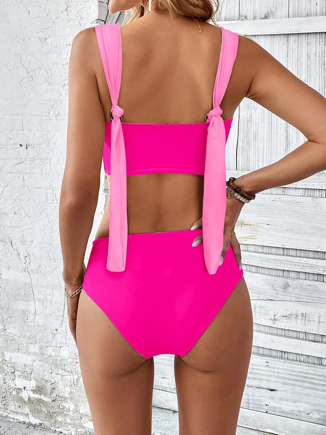SPORLIKE Women Braided High Waisted Bikini Wide Shoulder Straps Swimsuit Padded Bathing Suit