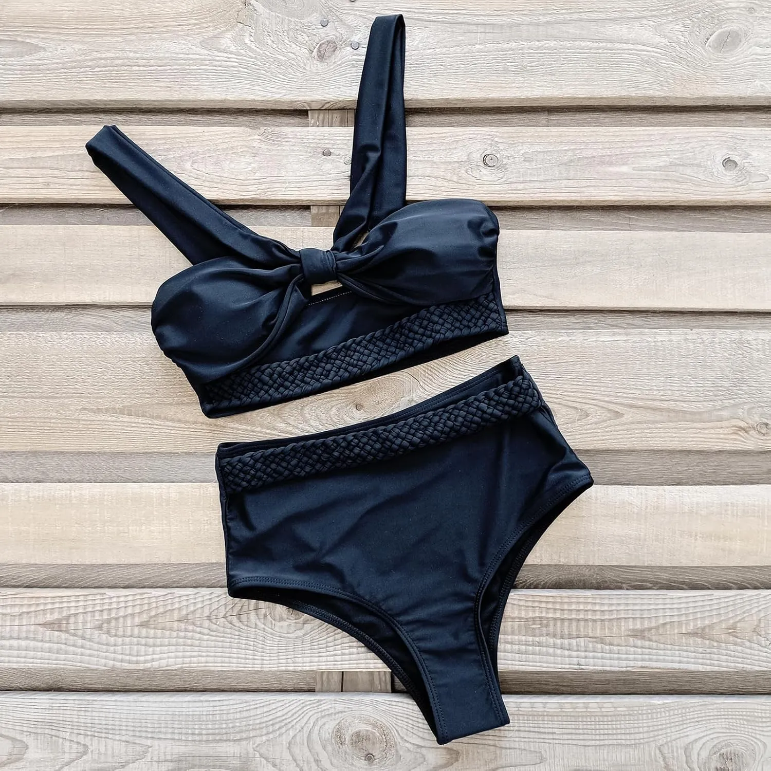 SPORLIKE Women Braided High Waisted Bikini Wide Shoulder Straps Swimsuit Padded Bathing Suit