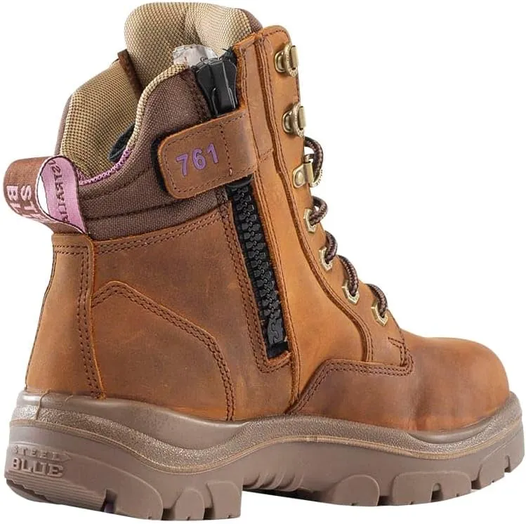 Steel Blue Women's Southern Cross Zip 6-Inch Ankle Safety Steel Toe Boot, Distressed Brown