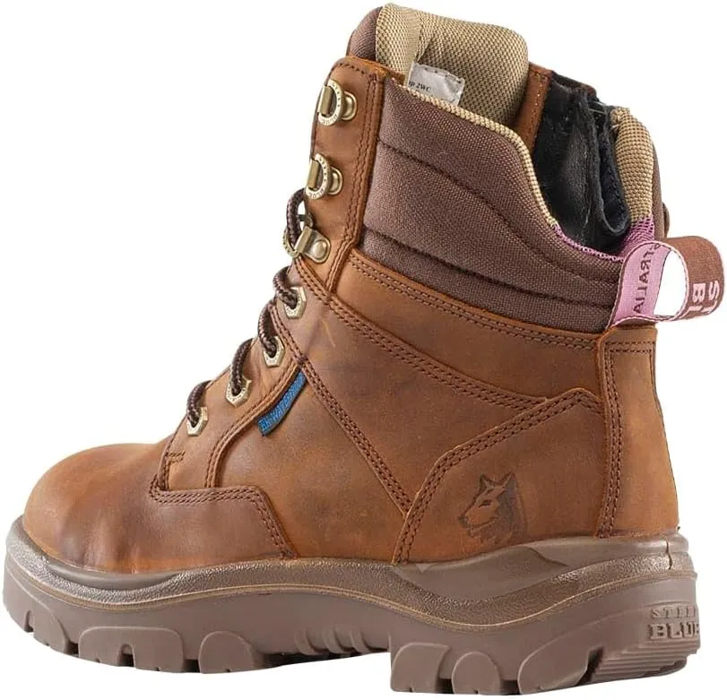 Steel Blue Women's Southern Cross Zip 6-Inch Ankle Safety Steel Toe Boot, Distressed Brown