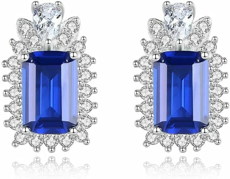 Sterling Silver Beautiful Purple Amethyst & Diamond Halo Stud Earrings for Women 14K White Gold Plated