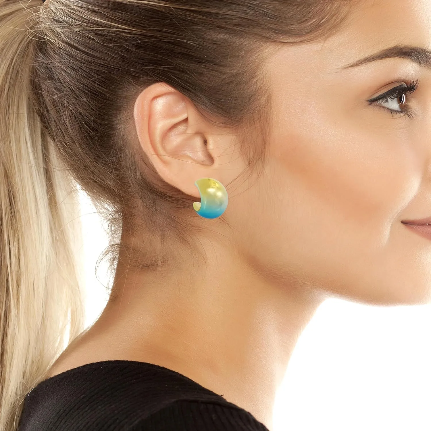 Steve Madden Womens Gradient Chubby Hoop Earrings