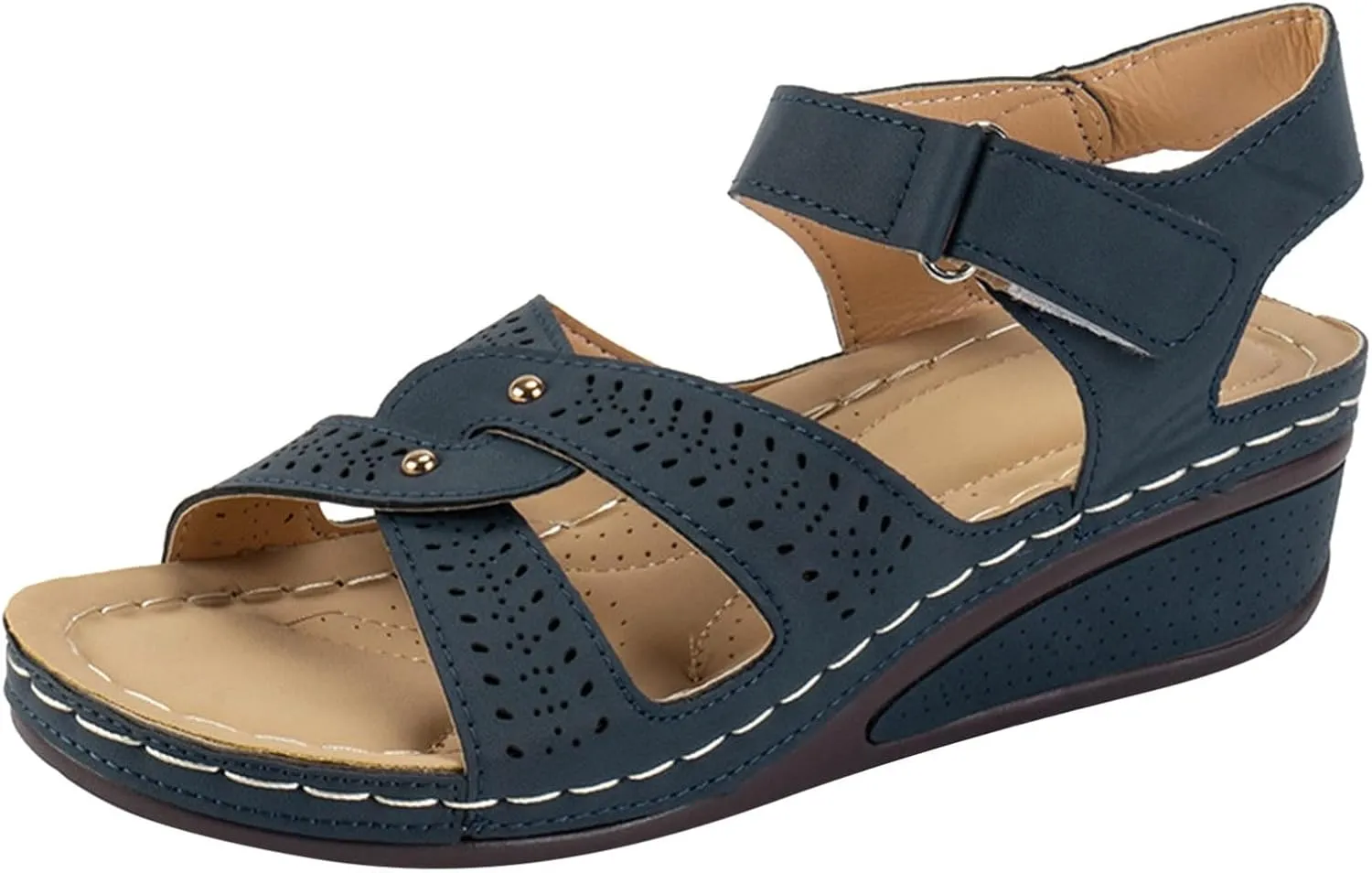 SuanlaTDS Women's Wedge Orthopedic Sandals with Arch Support 2025 Dressy Summer Platform Hook Loop Ankle Strap Crisscross Open Toe Comfortable Outdoor Walking Shoes Beach Sandal