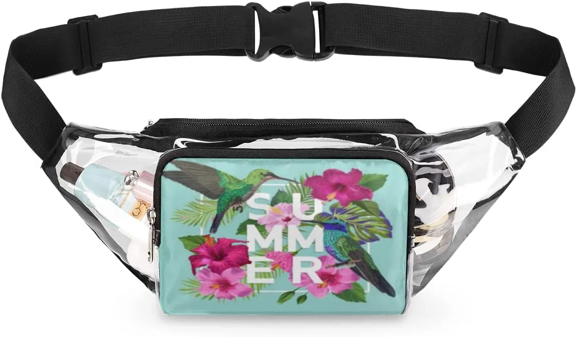 Summer Hummingbird Clear Fanny Pack Stadium Approved Adjustable Clear Belt Bag Cute Waist Bags for Women Men Travel Sports Events Hiking Concerts