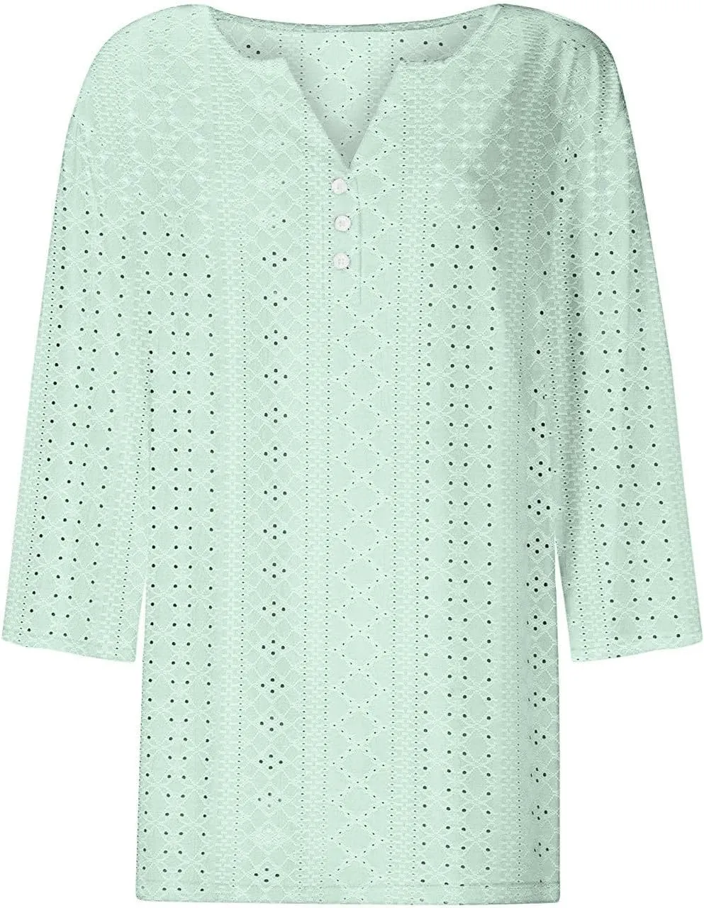 Summer Tops for Women 2025 Trendy 3/4 Sleeve v Neck Eyelet Shirts Dressy Casual Holiday Vacation Tunic Blouses