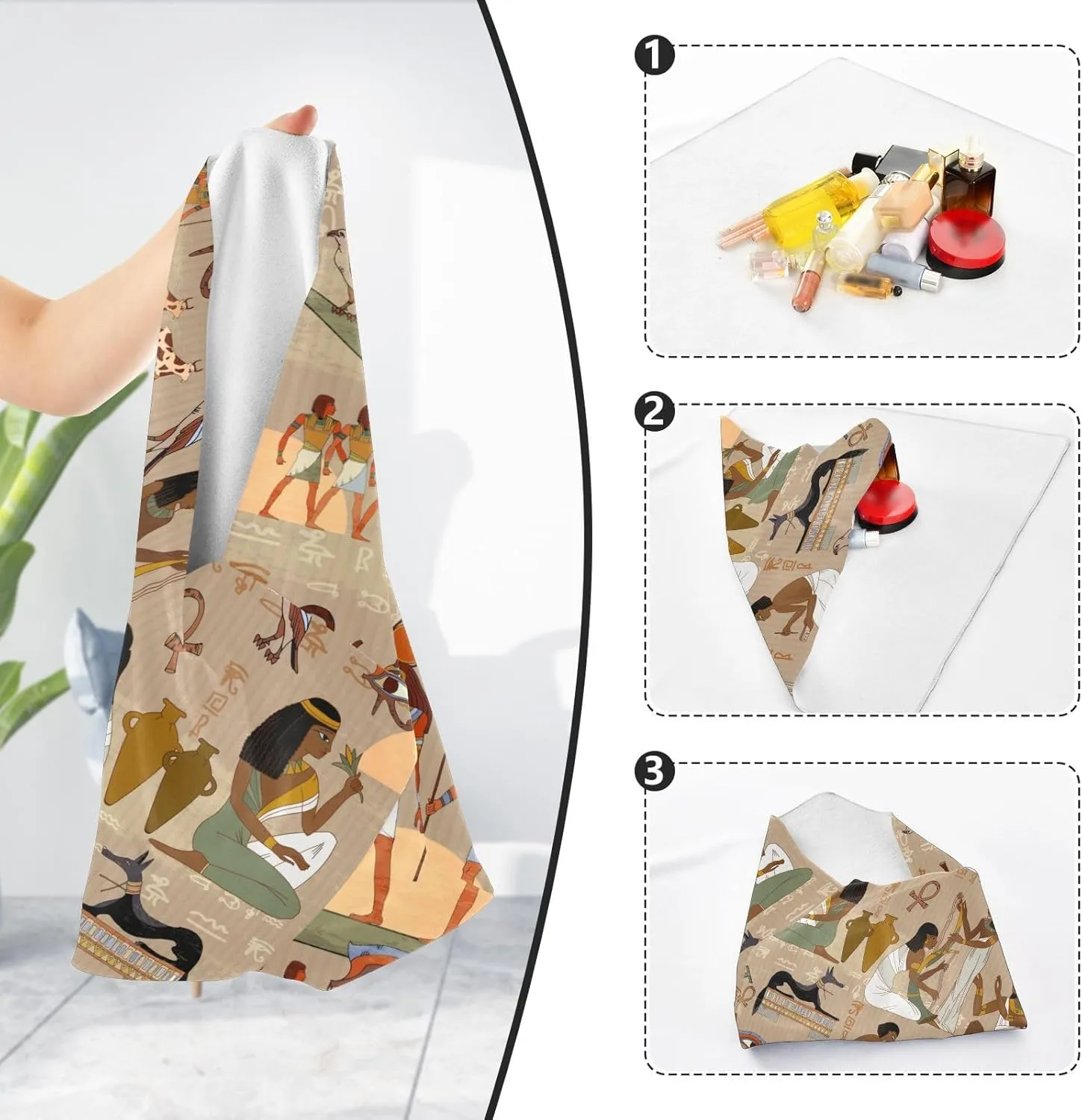 susiyo Ancient Egypt Frescoes Protective Wrap Anti-scratch Lens Camera Wrap Lens Protector Magic Self-Adhesive Cloth Wrapper Portable Cosmetic Bag Travel Organizer for Camera DSLR Laptop Accessories
