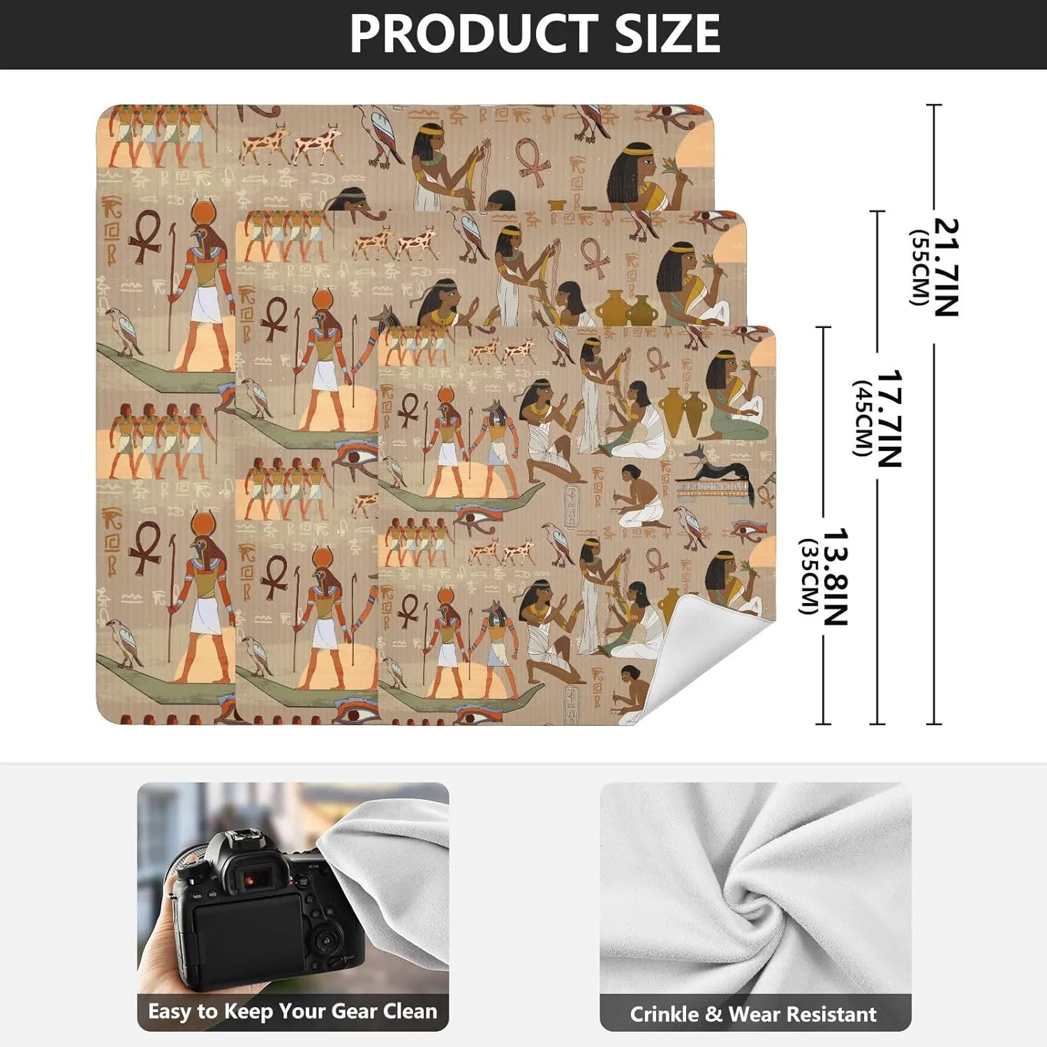 susiyo Ancient Egypt Frescoes Protective Wrap Anti-scratch Lens Camera Wrap Lens Protector Magic Self-Adhesive Cloth Wrapper Portable Cosmetic Bag Travel Organizer for Camera DSLR Laptop Accessories