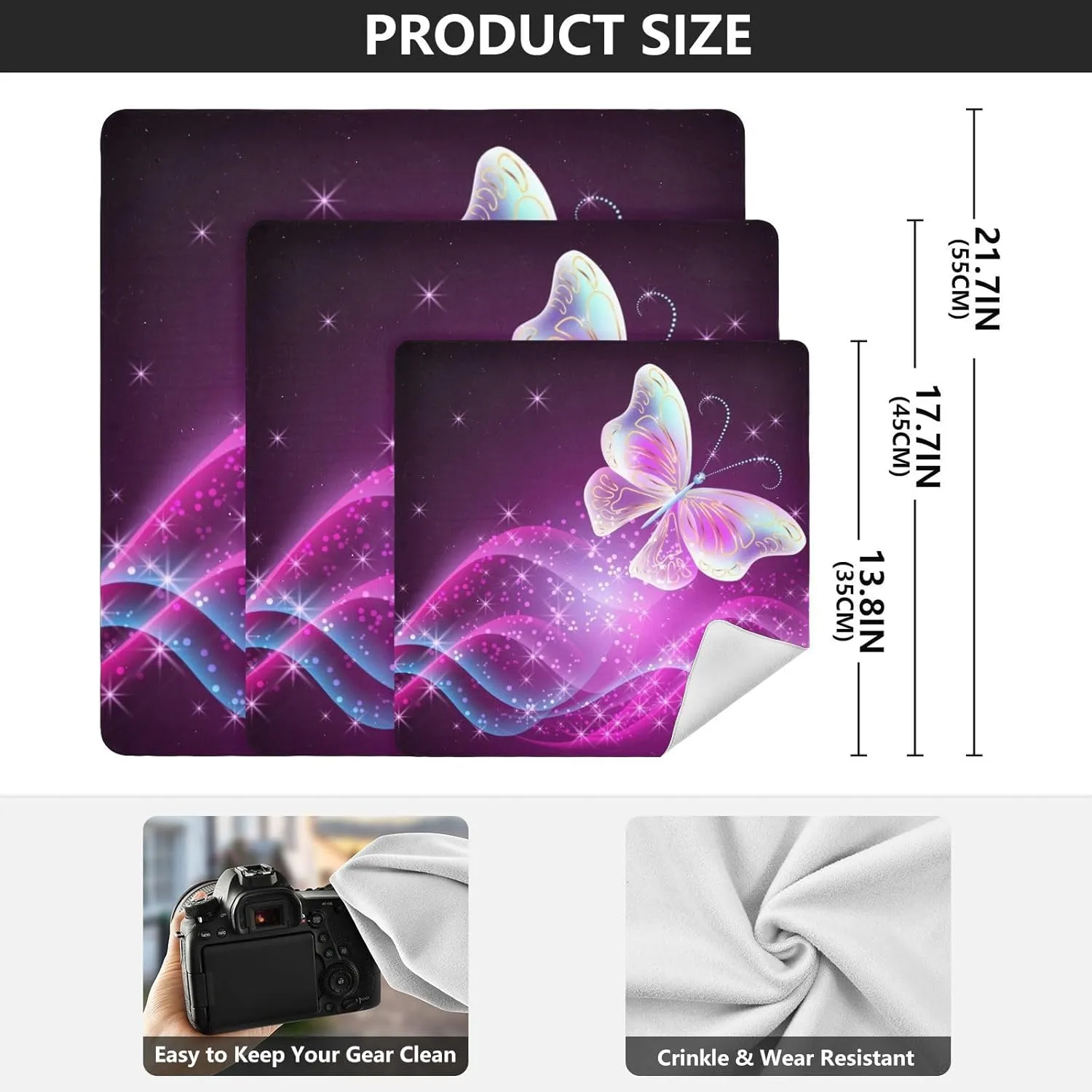 susiyo Fantasy Butterflies Protective Wrap Anti-scratch Lens Camera Wrap Lens Protector Magic Self-Adhesive Cloth Wrapper Portable Cosmetic Bag Travel Organizer for Camera DSLR Laptop Accessories