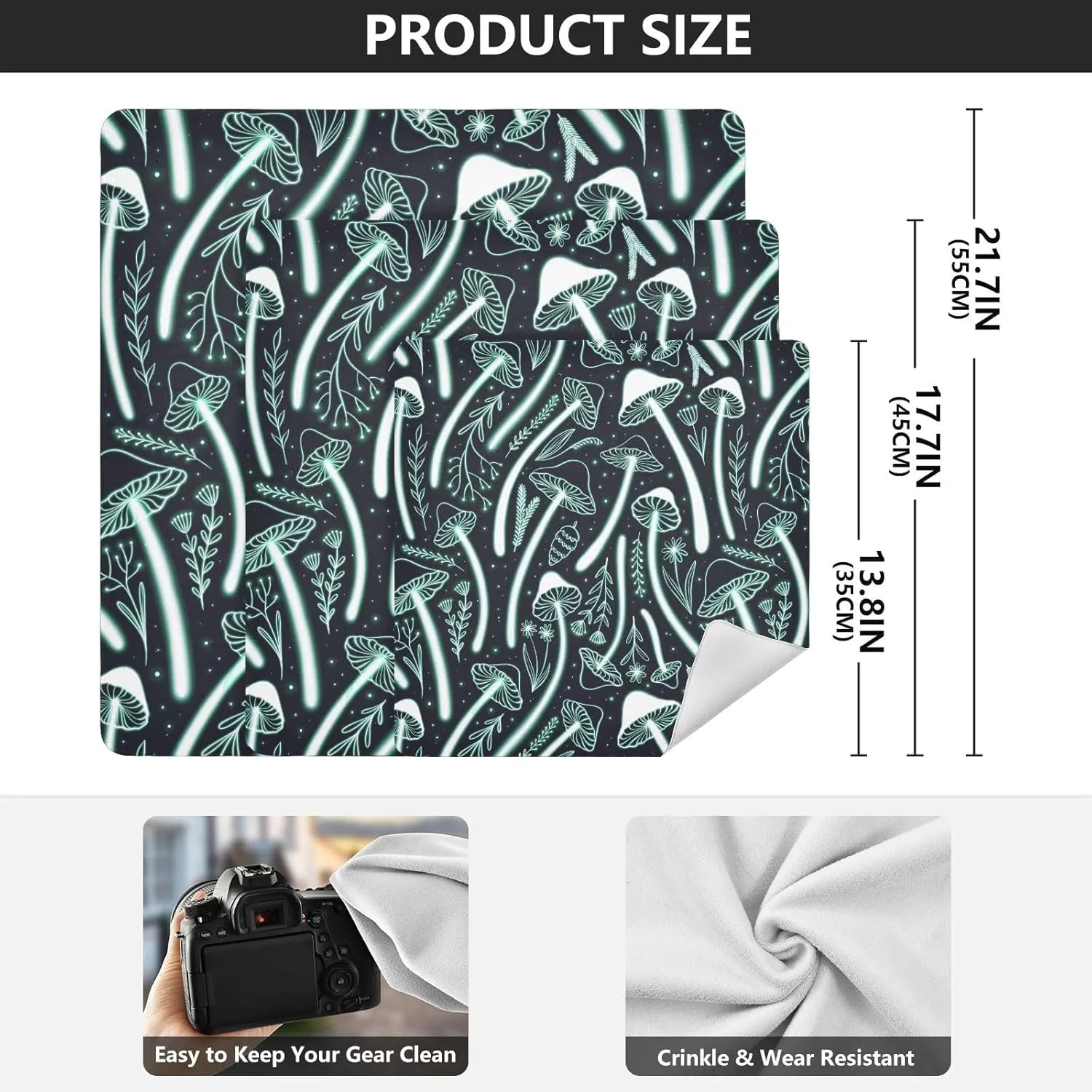 susiyo Glowing Mushrooms Protective Wrap Anti-scratch Lens Camera Wrap Lens Protector Magic Self-Adhesive Cloth Wrapper Portable Cosmetic Bag Travel Organizer for Camera DSLR Laptop Accessories