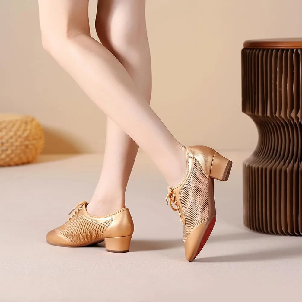 SWDZM Women's Ballroom Dance Shoes Lace-up Closed Toe Latin Modern Sala Performance Dance Practice Teaching Shoes,Model WDL-K1